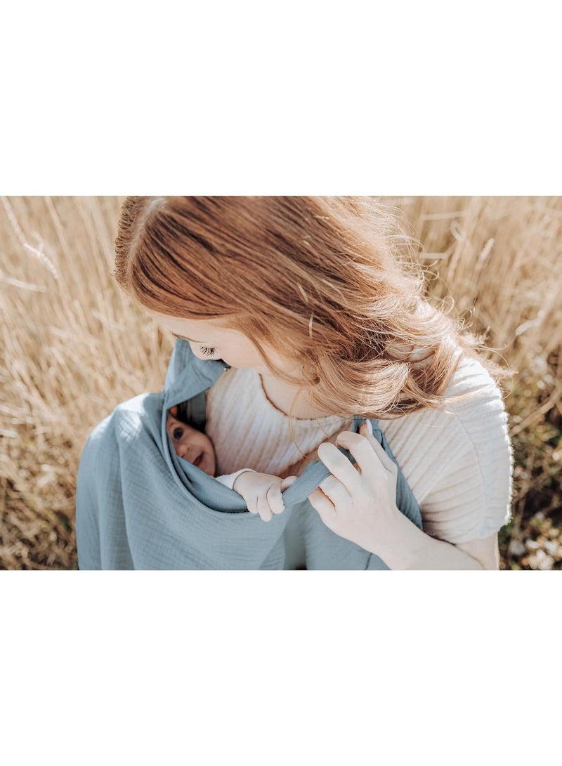 Breastfeeding care cover - 360° all-round breastfeeding care shawl, specially designed for new mothers. It is a lightweight and soft cotton breastfeeding scarf-style wrap that can adjust the neckline. It is breathable and privacy-friendly, suitable for wearing during breastfeeding. (Blue) - Image 4